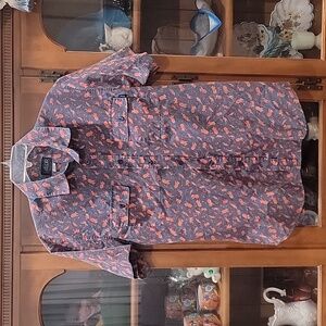 medium mens short sleeve button up shirt blue w read